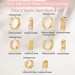 5 Pairs 5 Style Rack Plating Ring Brass Hoop Earrings for Women&nbsp;EJEW-BBC0001-97