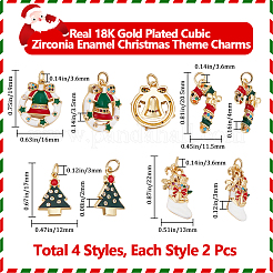 8Pcs 4 Styles Christmas Themed Brass Micro Pave Clear Cubic Zirconia Pendants&nbsp;ZIRC-BBC0002-82