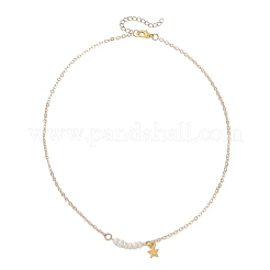 Alloy Star & Natural Cultured Freshwater Pearl Potato Beaded Pendant Brass Cable Chain Necklaces for Women&nbsp;NJEW-JN05788