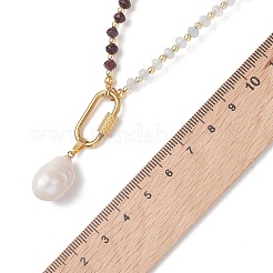 Natural Baroque Keshi Pearl Nuggets Pendant Dyed Natural Malaysia Jade Faceted Rondelle Beaded Necklaces for Women&nbsp;NJEW-JN06019
