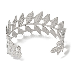 Stainless Steel Hollow Leaf Open Cuff Bangles for Women&nbsp;BJEW-G719-14P
