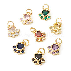 8Pcs 8 Colors Brass Pave Cubic Zirconia Paw Print Charms&nbsp;KK-TA0003-21