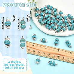 60Pcs 2 Styles Glass & Synthetic Turquoise Pendants&nbsp;PALLOY-SW00127