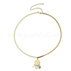 201 Stainless Steel Clear Cubic Zirconia Flat Round Virgin with Feather Pendant Necklaces&nbsp;NJEW-H055-02G
