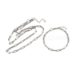 304 Stainless Steel Link Paperclip Chain Bracelet & Necklace Jewelry Sets&nbsp;SJEW-L199-05P