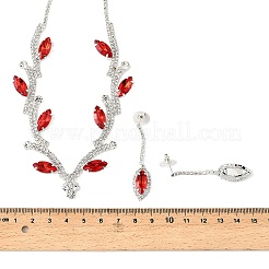 Leaf Brass Rhinestone Stud Dangle Earrings & Pendant Necklaces Set for Women&nbsp;SJEW-M102-03S-01