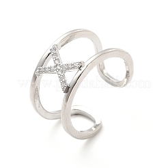 Clear Cubic Zirconia Initial Letter Open Cuff Ring&nbsp;RJEW-A012-01P-X