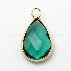 Golden Tone Brass Glass Teardrop Pendants&nbsp;GLAA-J017A-G