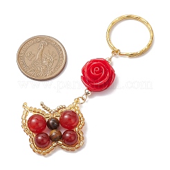 Butterfly Glass Seed & Natural Carnelian & Natural Tiger Eye Beaded Keychain&nbsp;KEYC-MZ00022
