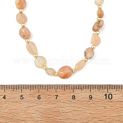 Nuggets Natural Sunstone and Round 304 Stainless Steel Beaded Necklaces&nbsp;NJEW-JN06694