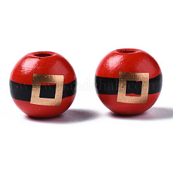 Painted Natural Wood European Beads&nbsp;X-WOOD-S057-035