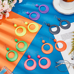 6 Pairs 6 Colors Donut Resin Dangle Earrings with Iron Pins for Women&nbsp;EJEW-AN0004-14