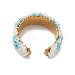 Glass Beads with 304 Stainless Steel Cuff Rings&nbsp;RJEW-MZ00031-02