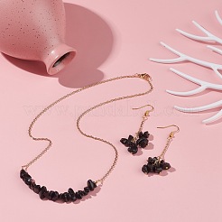 Natural Obsidian Chips Beaded Jewelry Set&nbsp;SJEW-JS01230-01