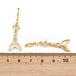 Fishtail Brass Micro Pave Cubic Zirconia Hoop Earrings&nbsp;EJEW-B154-05G
