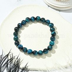 Dyed Natural Tiger Eye Round Beaded Stretch Bracelets for Women&nbsp;BJEW-TA00437