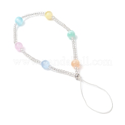Dyed Natural Selenite & Glass Seed Round Beaded Phone Hand Strap Chains&nbsp;HJEW-JM03363-01