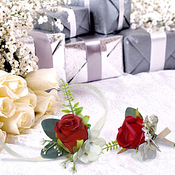 2Pcs 2 Style Silk Cloth Imitation Rose Corsage Boutonniere&nbsp;AJEW-CP0001-61C