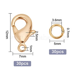30Pcs Brass Lobster Claw Clasps with 30Pcs Open Jump Rings&nbsp;KK-GO0001-16