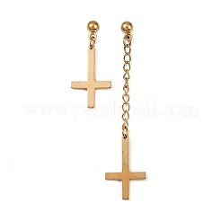 Christian Upside Down Cross 201 Stainless Steel Dangle Stud Earrings&nbsp;EJEW-P314-01C-G