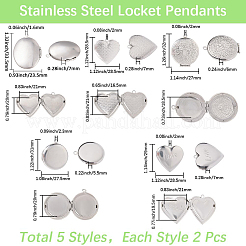 10Pcs 5 Styles 316 Surgical Stainless Steel Locket Pendants&nbsp;STAS-SP0001-94