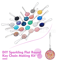DIY Sparkling Flat Round Key Chain Making Kit&nbsp;DIY-BC0004-70