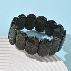 Natural Golden Sheen Obsidian Beads Stretch Bracelets for Women Men&nbsp;BJEW-I323-02N