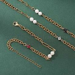 3Pcs 304 Stainless Steel Rolo & Paperclip Chain Bracelets&nbsp;BJEW-JB12689