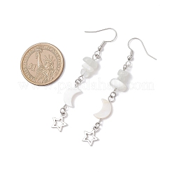 Brass Moon with Star Dangle Earrings&nbsp;EJEW-JE06675