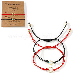 2Pcs 2 Colors Adjustable Metal Evil Eye Ring Link Polyester Cord Couple Braided Bracelets&nbsp;ZX1407