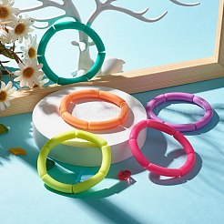 Candy Color Chunky Acrylic Curved Tube Beads Stretch Bracelets for Women&nbsp;BJEW-JB07312