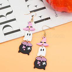 Witch Hat with Ghost Acrylic Dangle Earrings&nbsp;FS-WG1324F-01