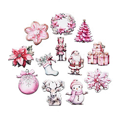 12Pcs UV Single Face Printed Wood Pendant Decorations&nbsp;WOOD-N020-43