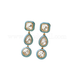 Brass Enamel & Clear Cubic Zirconia Stud Dangle Earrings&nbsp;WGFA43A-01