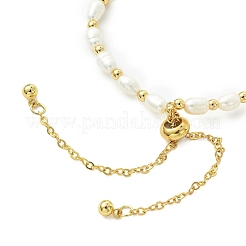 Adjustable Natural Cultured Freshwater Pearl & Brass Beads Slider Bracelets  for Women&nbsp;BJEW-JB13607