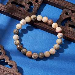 Round Natural Crazy Agate Beaded Stretch Bracelets for Women&nbsp;BJEW-JB11045-01