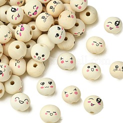 100Pcs Printed Wood European Beads&nbsp;WOOD-CJ0002-78