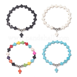 4Pcs 4 Colors Synthetic Turquoise Cross Beaded Charm Bracelets&nbsp;BJEW-JB12292