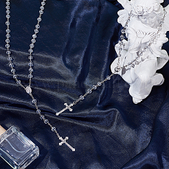 2Pcs Faceted Rondelle Clear Glass Rosary Bead Necklaces&nbsp;NJEW-GO0001-12
