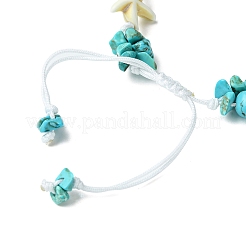 Synthetic Turquoise Starfish & Natural Shell Braided Bead Bracelets&nbsp;BJEW-TA00371
