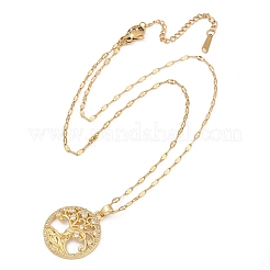 Brass Pave Full Cubic Zirconia Tree Of Life Pendant Necklaces&nbsp;NJEW-D309-01G-B