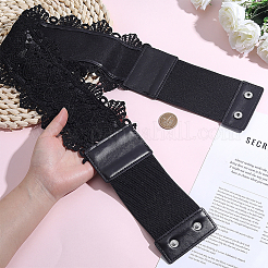 1Pc Polyester Flower Lace and PU Leather Elastic Waist Belts with Plastic Clasps for Women&nbsp;AJEW-HY0003-45