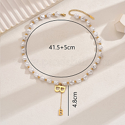 Elegant Stainless Steel Letter B Pendant Imitation Pearl Beaded Necklaces for Women&nbsp;PW1980