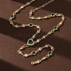 Brass Pave Cubic Zirconia Heart Pendant Y Tassel Necklaces for Women&nbsp;NJEW-A071-01G-05