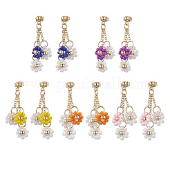 Handmade Glass Seed Beads Flower & 304 Stainless Steel Dangle Stud Earrings for Women&nbsp;EJEW-JE06202