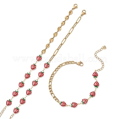 3Pcs 3 Styles Brass Enamel Link Chains Bracelets&nbsp;BJEW-JB13148