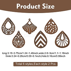 12Pcs 6 Styles Walnut Wood Laser Cut Pendants&nbsp;WOOD-YW0001-61