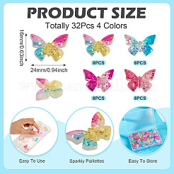 32Pcs 4 Colors Butterfly Transparent Resin Cabochons&nbsp;RESI-TA0004-44