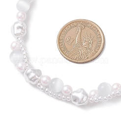 Plastic Imitation Pearl with Cat Eye Round and Nuggets Beaded Necklaces for Women&nbsp;NJEW-JN05714