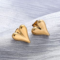 Ion Plating(IP) 304 Stainless Steel Heart Stud Earrings for Women&nbsp;EJEW-F300-09G